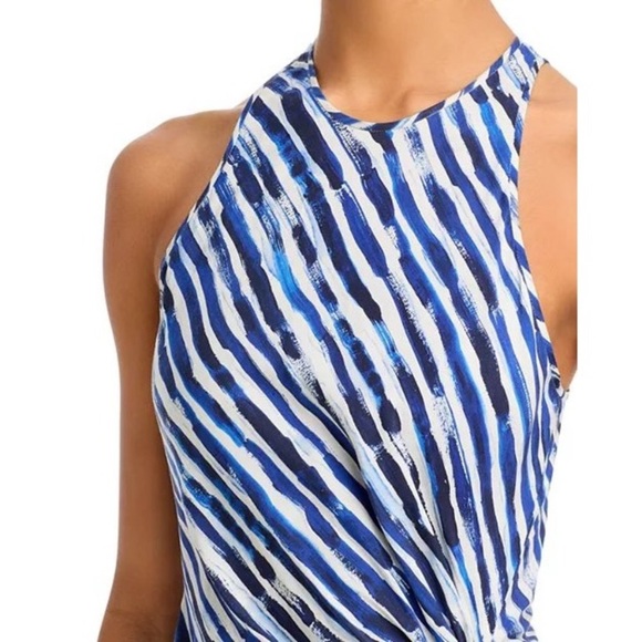 New A.L.C. Rue Stripe Ruched Silk Blend Dress in White Blue Size 14 - Picture 8 of 13